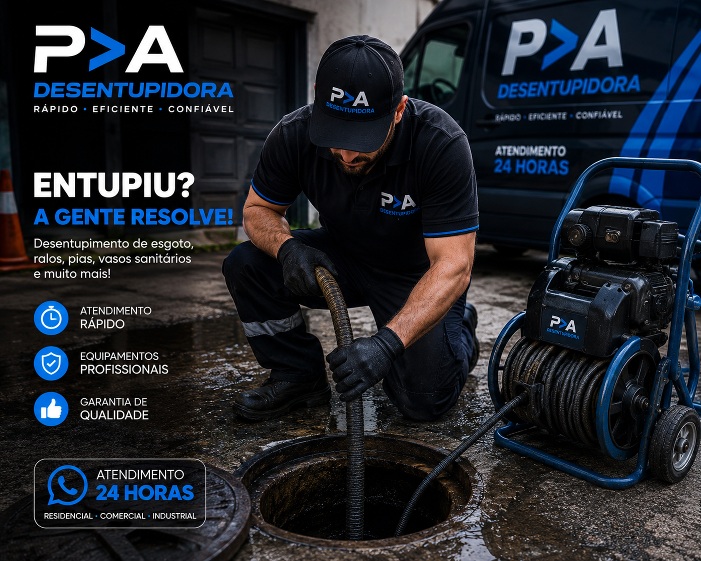 Técnico especializado realizando desentupimento